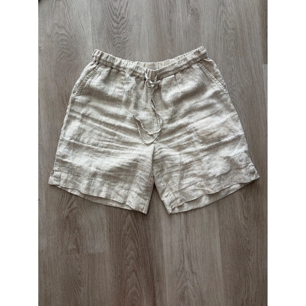 Poetry Linen Short Oatmeal Pinstripe Drawstring Waist US 8 Beach Vacation Resort